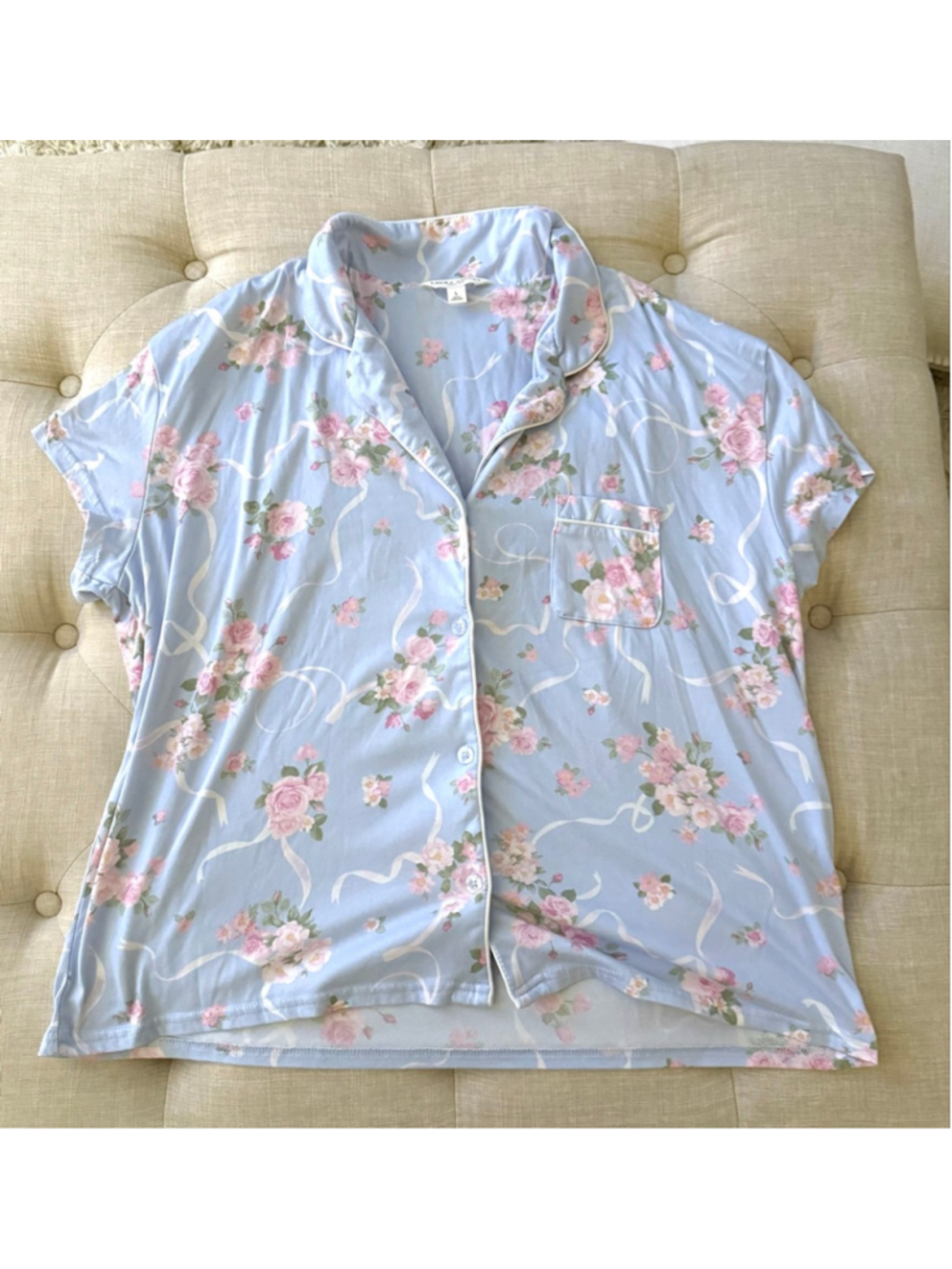 Women's Laura Ashley Pajamas Set L Light Blue Pink Floral